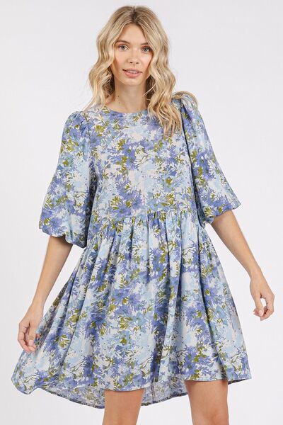 Mini-robe babydoll en mélange de lin imprimé fleuri Mittoshop
