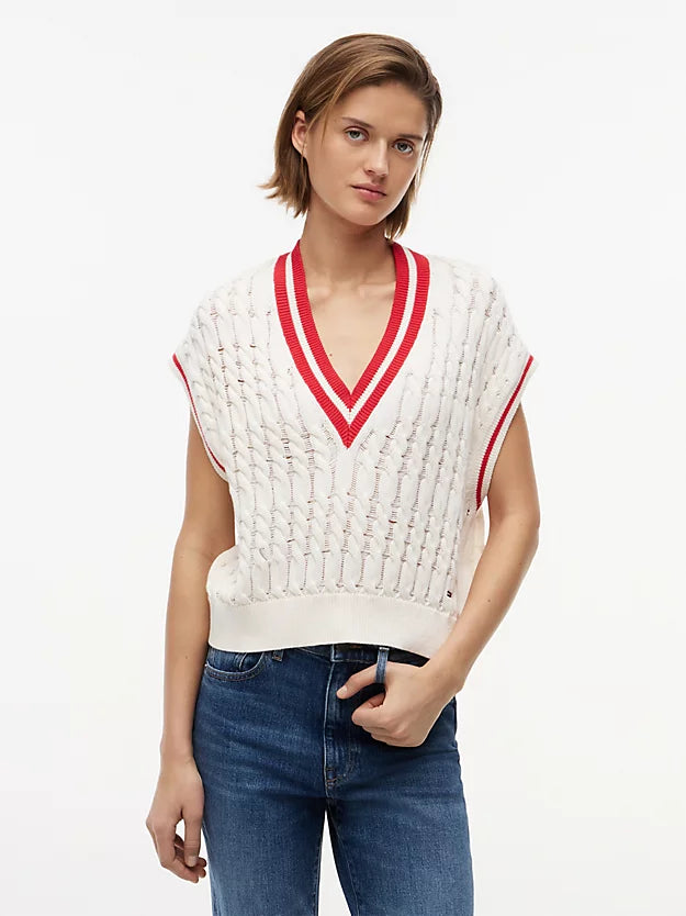 Cable Knit V-Neck Oversized Sweater Vest