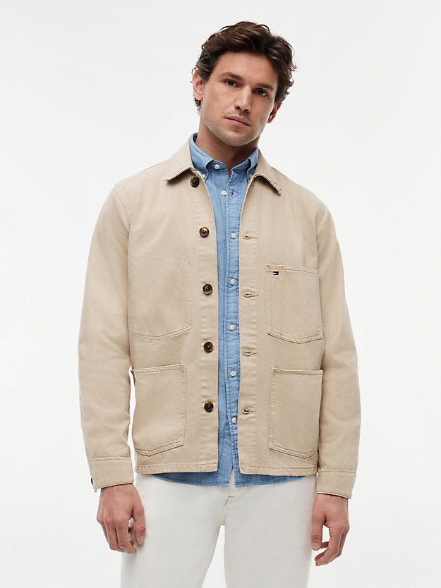 Washed Flag Embroidery Denim Chore Jacket