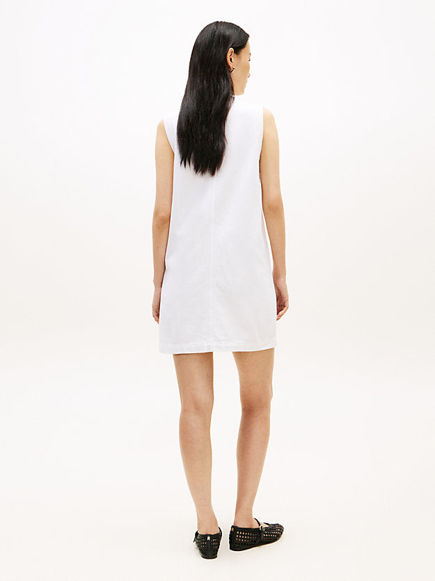 Gold-Tone Button Denim Mini Shift Dress