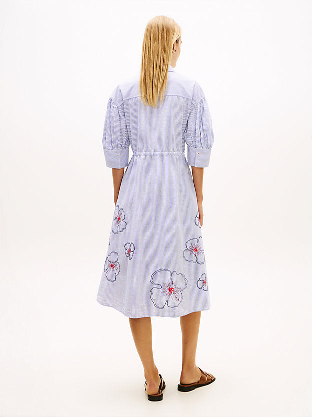 Embroidery Poplin Midi Shirt Dress