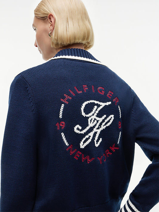 Back Logo Embroidery Relaxed Polo Cardigan
