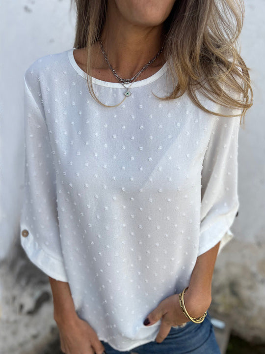 SOLDE DE LIQUIDATION🔥 Chemise décontractée à col rond brodée et grands poignets
