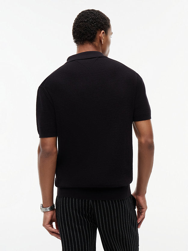 Regular Fit Textured Knit Zip Polo Shirt
