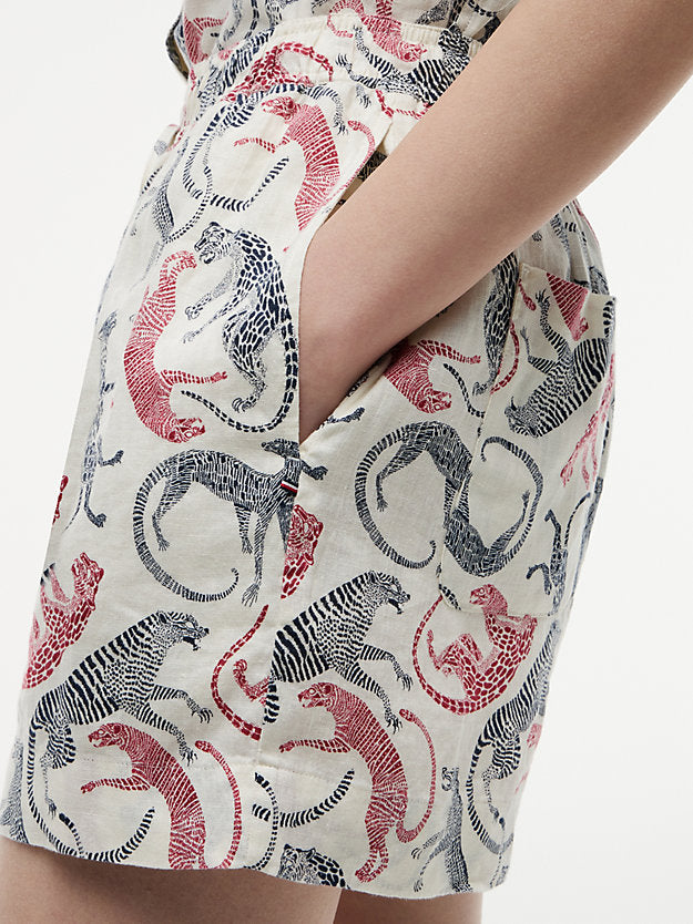Flag Embroidery Pure Linen Shorts