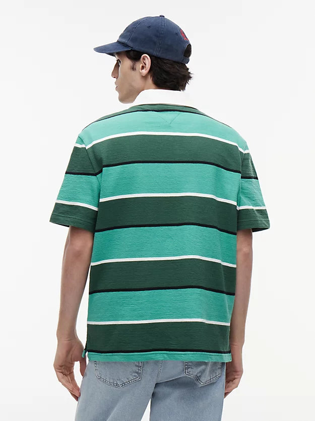 Relaxed Fit Rugby Stripe Embroidery Polo Shirt
