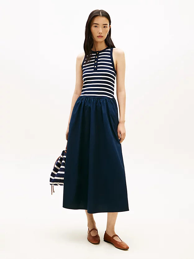 Gold-Tone Button Sleeveless Maxi Dress