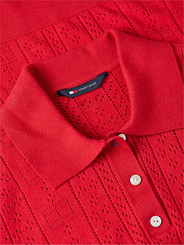 Pointelle Flag Short Sleeve Polo Jumper