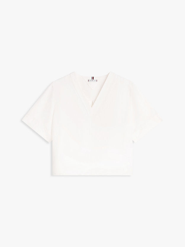 Relaxed Fit Linen Blend Short Sleeve Blouse