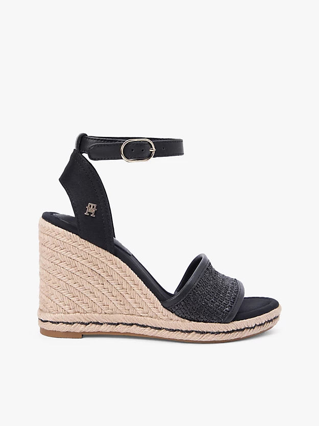 Raffia Strap High Wedge Espadrilles
