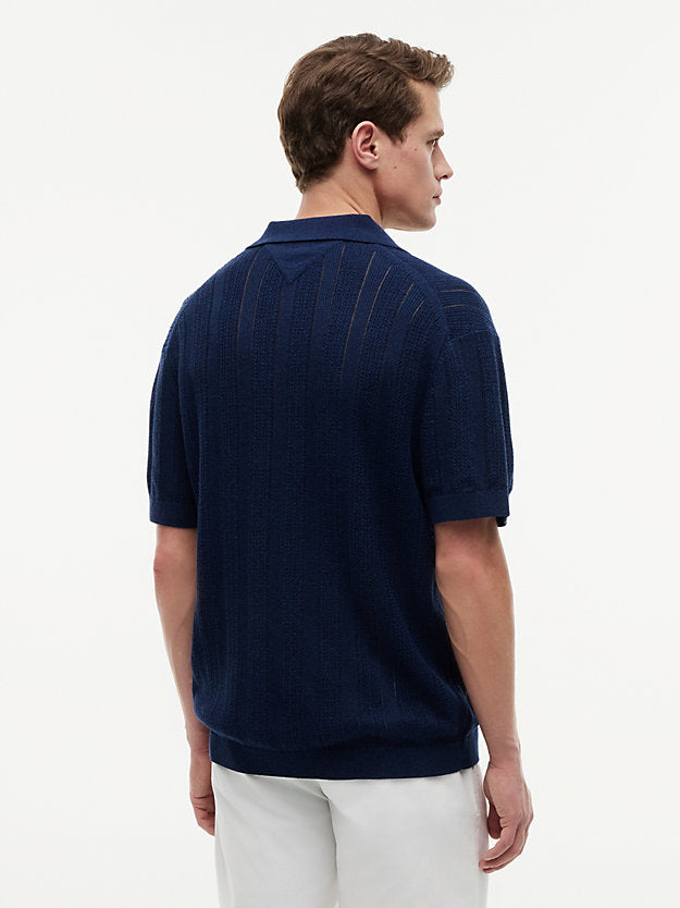 Relaxed Pointelle Structured Polo Shirt WiLinen
