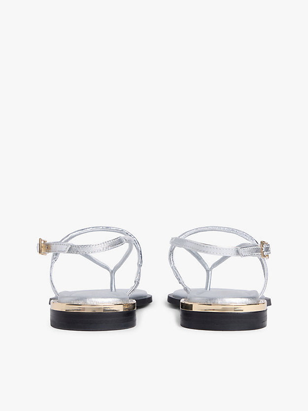 Metallic Leather Toe Post Flat Sandals