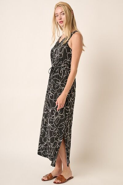 Ärmelloses V-Ausschnitt-Kleid mit seitlichem Schlitz und Blumenmuster von Mittoshop