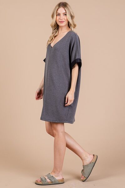 Robe Femme Col V Manches Mi-Longues