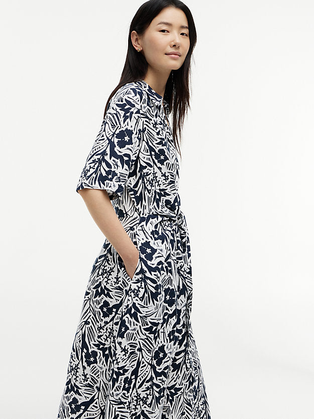 Linen Blend Knot Midi Shirt Dress