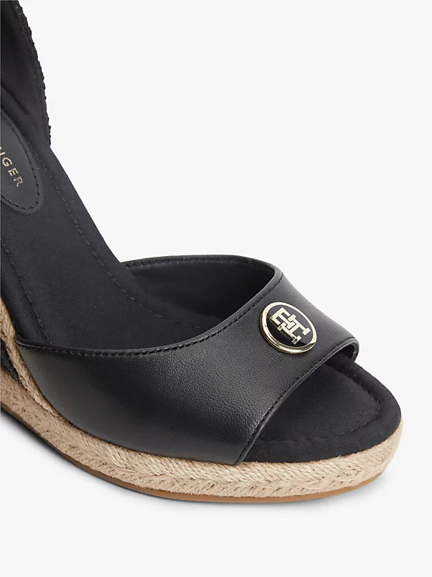 Logo Plaque Leather Wedge Heel Espadrilles