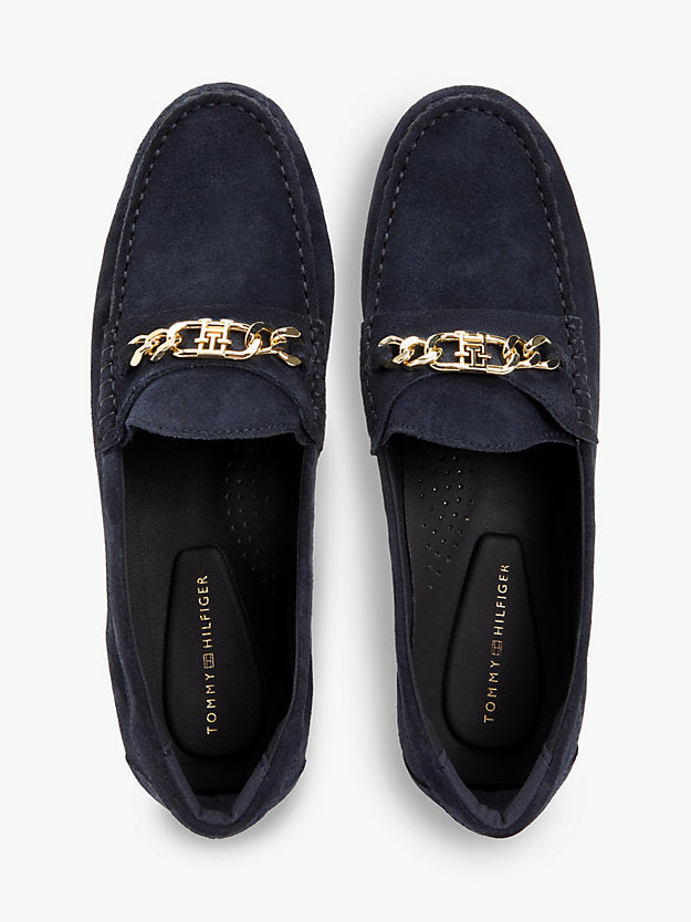Suede Chain Penny Loafers