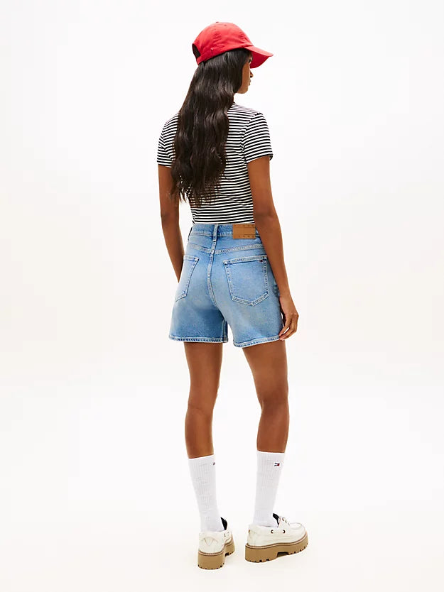 Colour-Blocked Coin Pocket Mom Denim Shorts