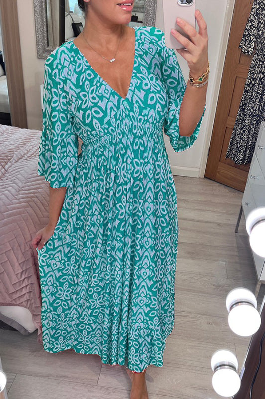 Nouvelle Robe Longue Bohème Imprimée Col V Décontractée (Achetez 2, Livraison Gratuite)