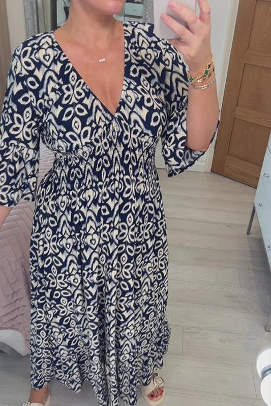 Nouvelle Robe Longue Bohème Imprimée Col V Décontractée (Achetez 2, Livraison Gratuite)